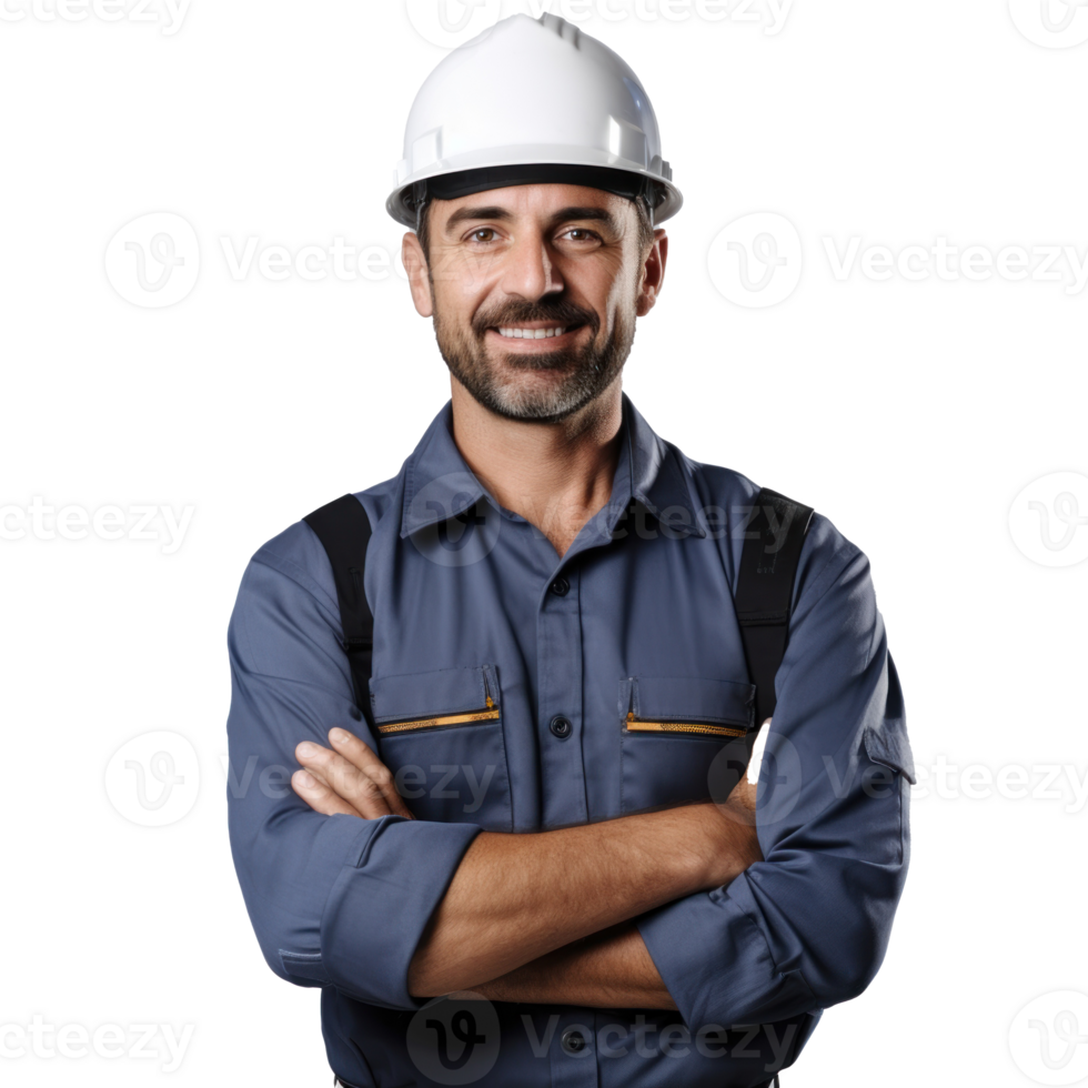a male engineer. crossed arms and smiling transparent background png