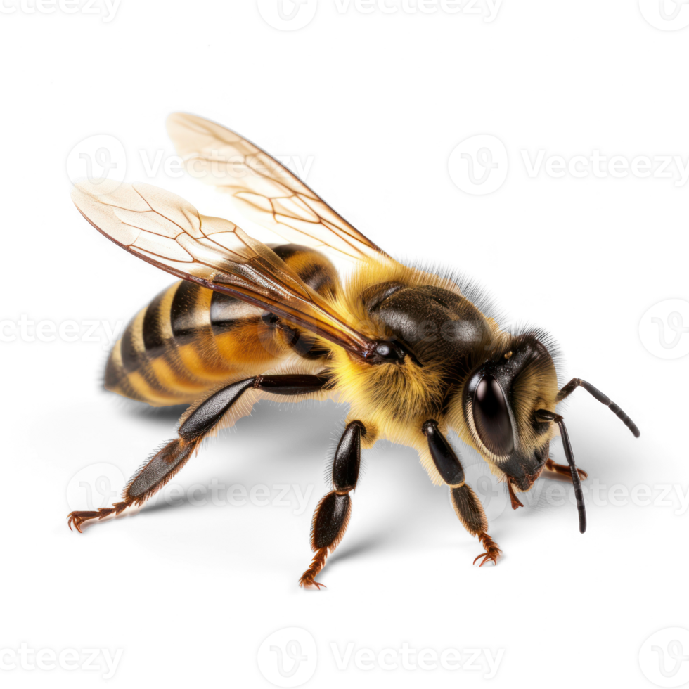 Close up of a perfect bee, high definition, 8k, very sharp on transparent background png