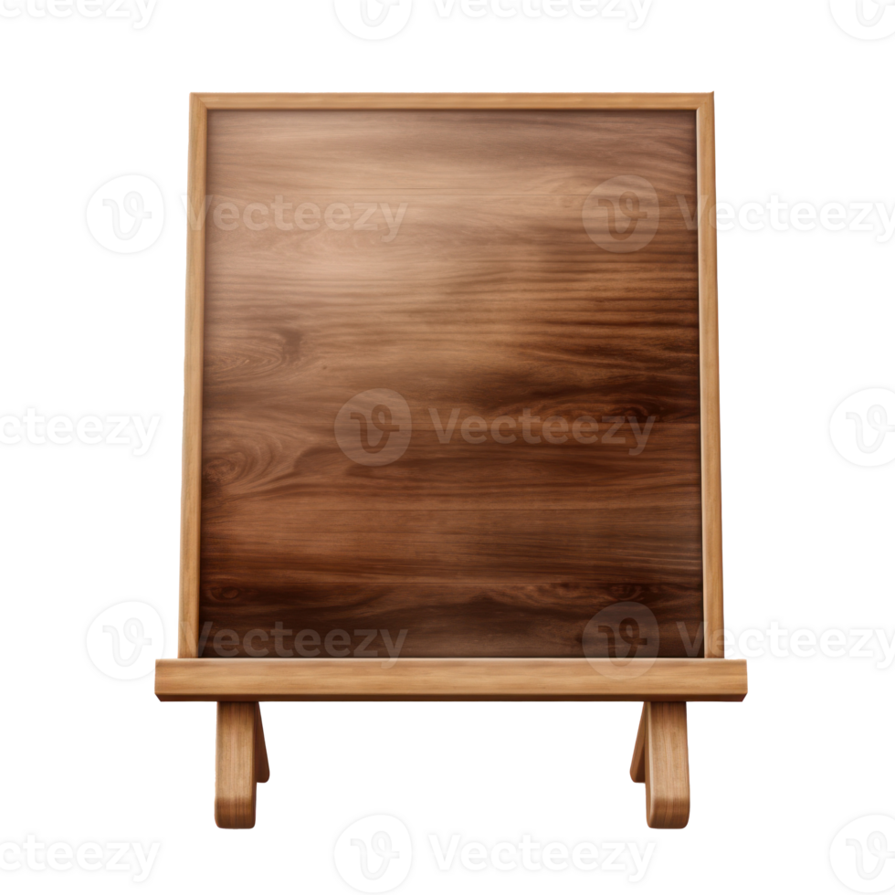 wooden easel with wooden frame on a isolate on transparent background png