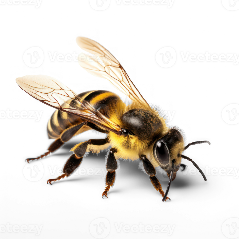 Close up of a perfect bee, high definition, 8k, very sharp on transparent background png