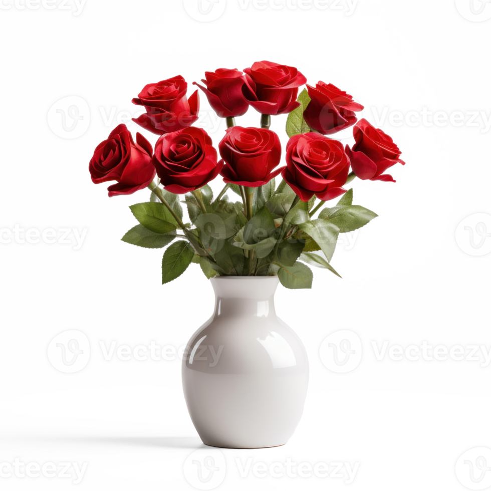 red roses in a white vase on a transparent background png