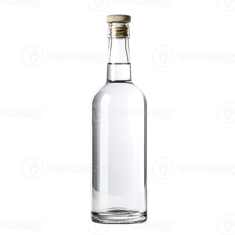 a clear glass bottle with a wooden stopper on it png