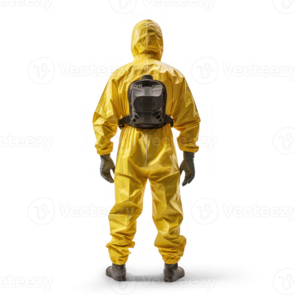 an Man in Hazmat NBC Suit from behind in a transparent background png
