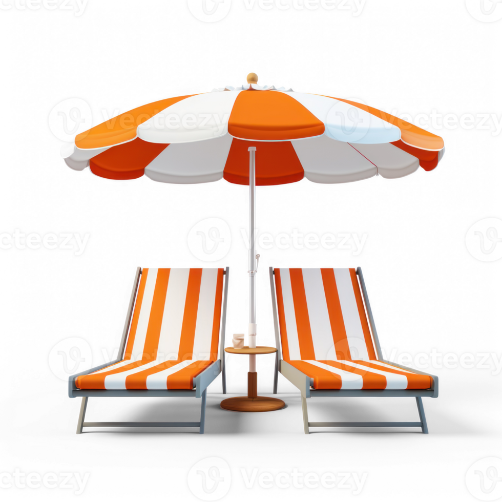 Sun umbrella and sunbed on transparent background png