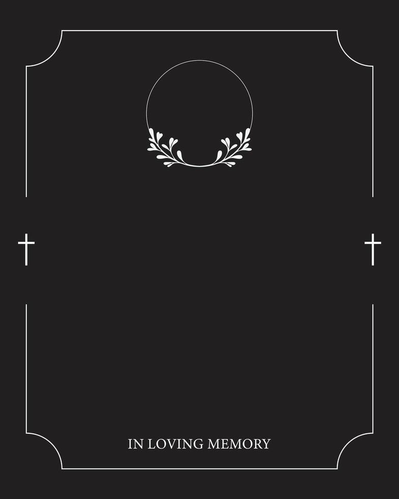 Funeral card. Empty card for funeral with church cross and frame. vector