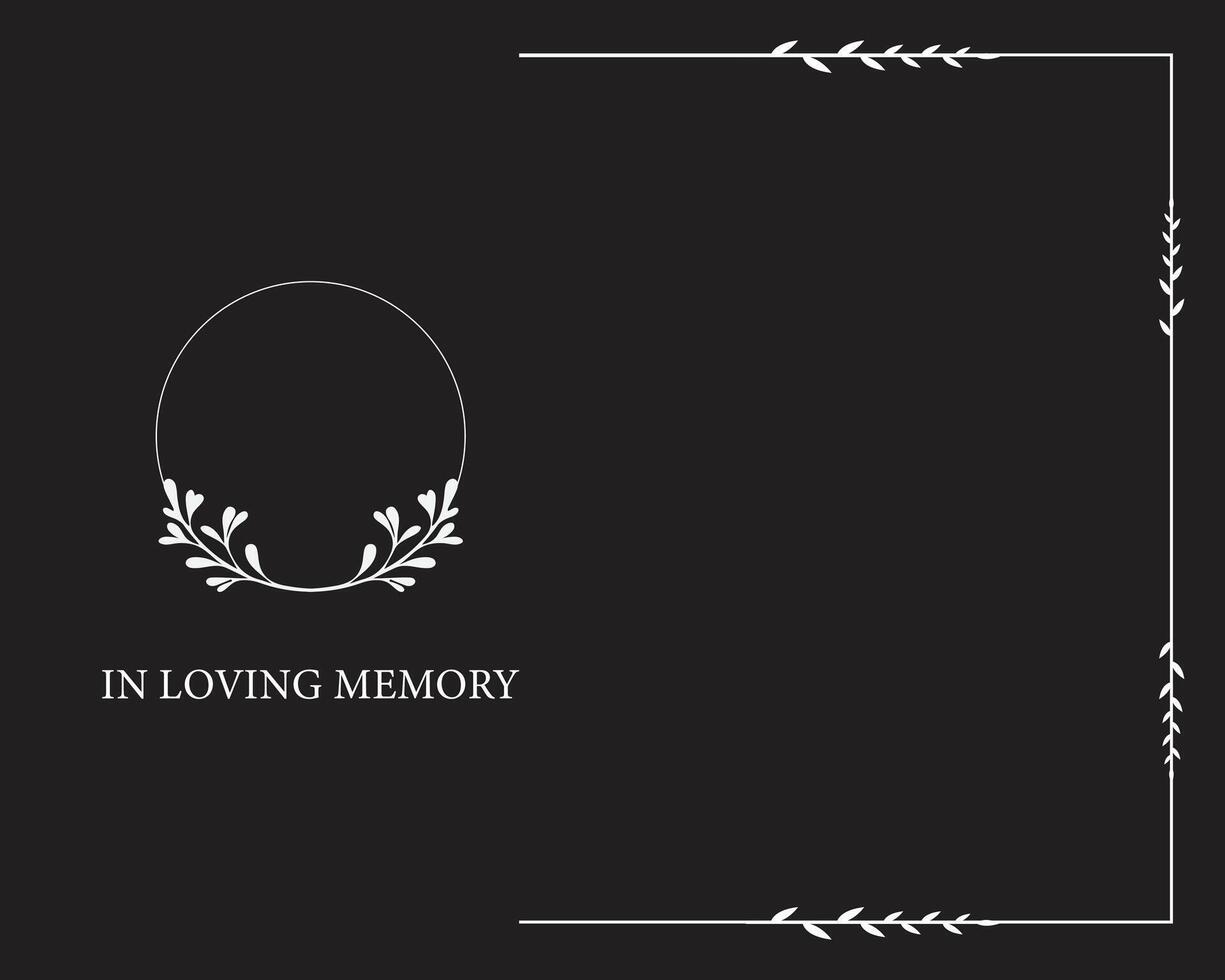 Funeral card. Empty card. Black and white background and frame vector