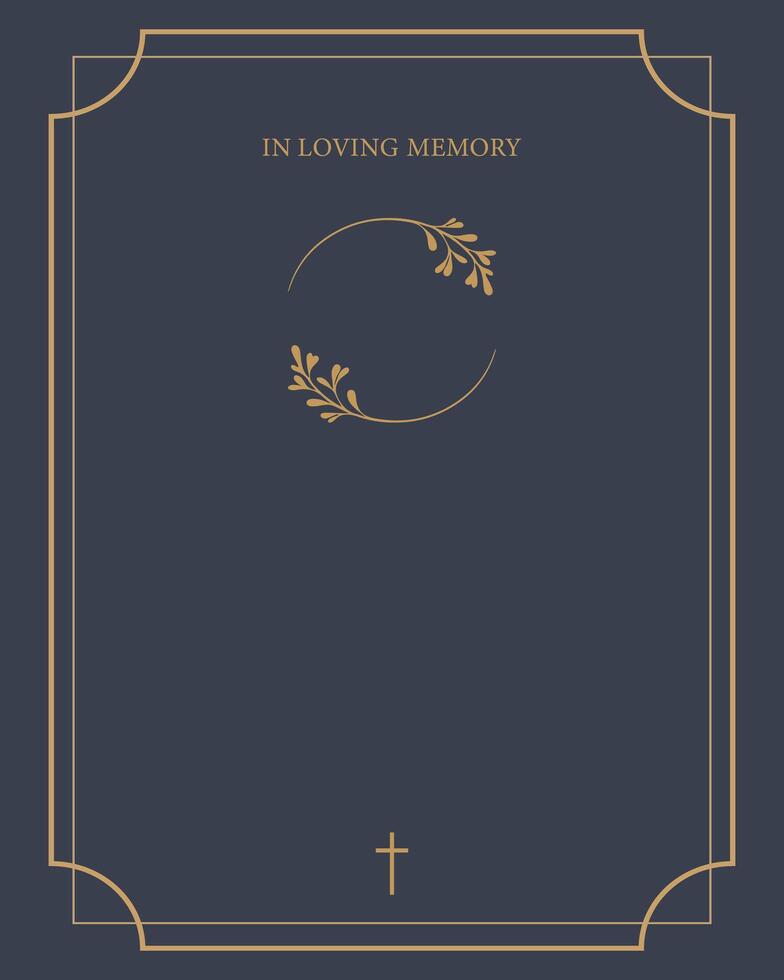Funeral card. Empty card with gold frame. vector