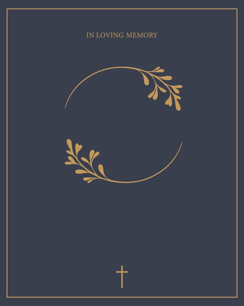 Funeral card. Empty card. Gold frame with leaves on the centre vector