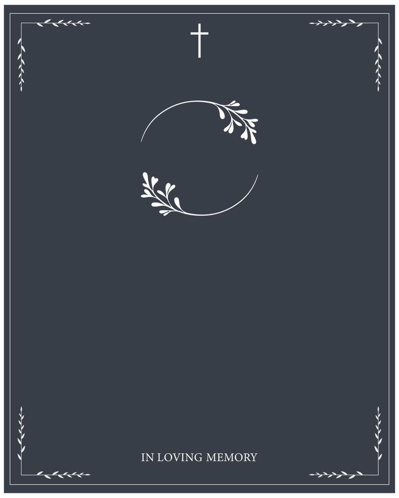 Funeral card. Empty card with photo frame and leaves vector