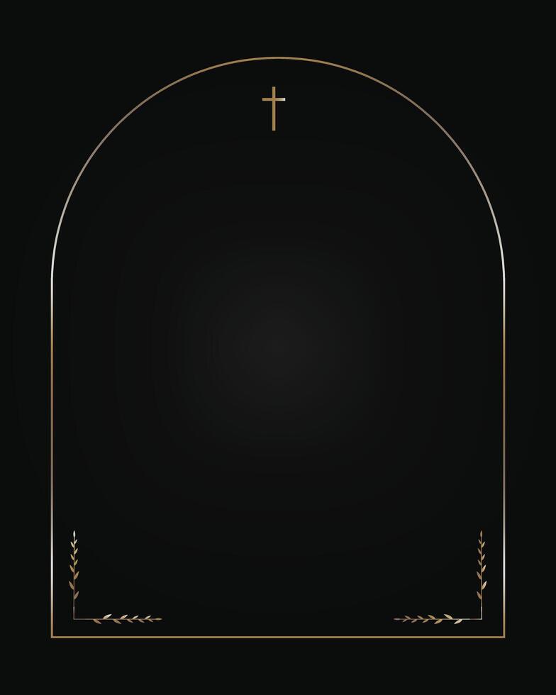 Funeral card. Empty card for funeral with gold and white frame on black background vector