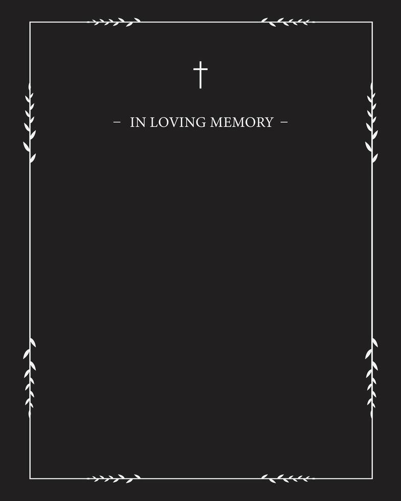 Funeral card. Empty card. Black and white frame and text vector