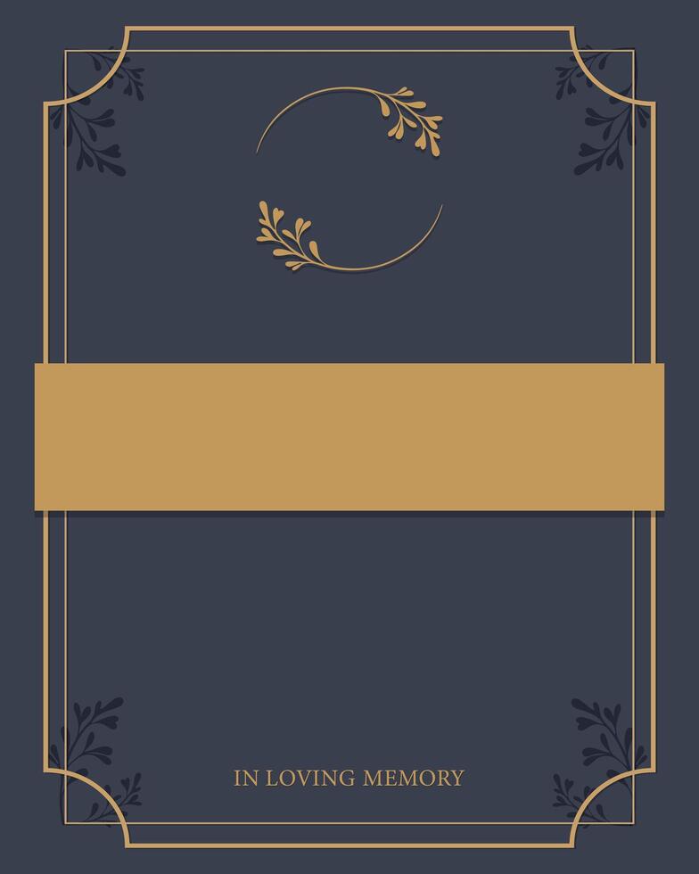 Funeral card. Empty card with empty gold frame for text vector