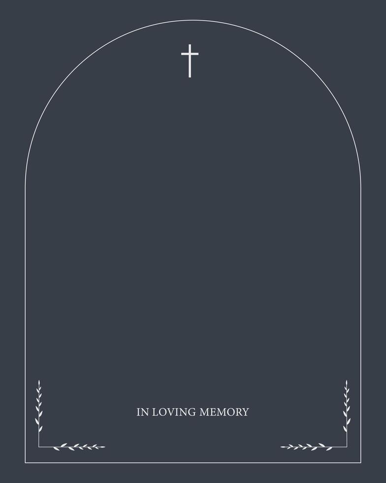 Funeral card. Empty card for funeral with grey background and white frame vector