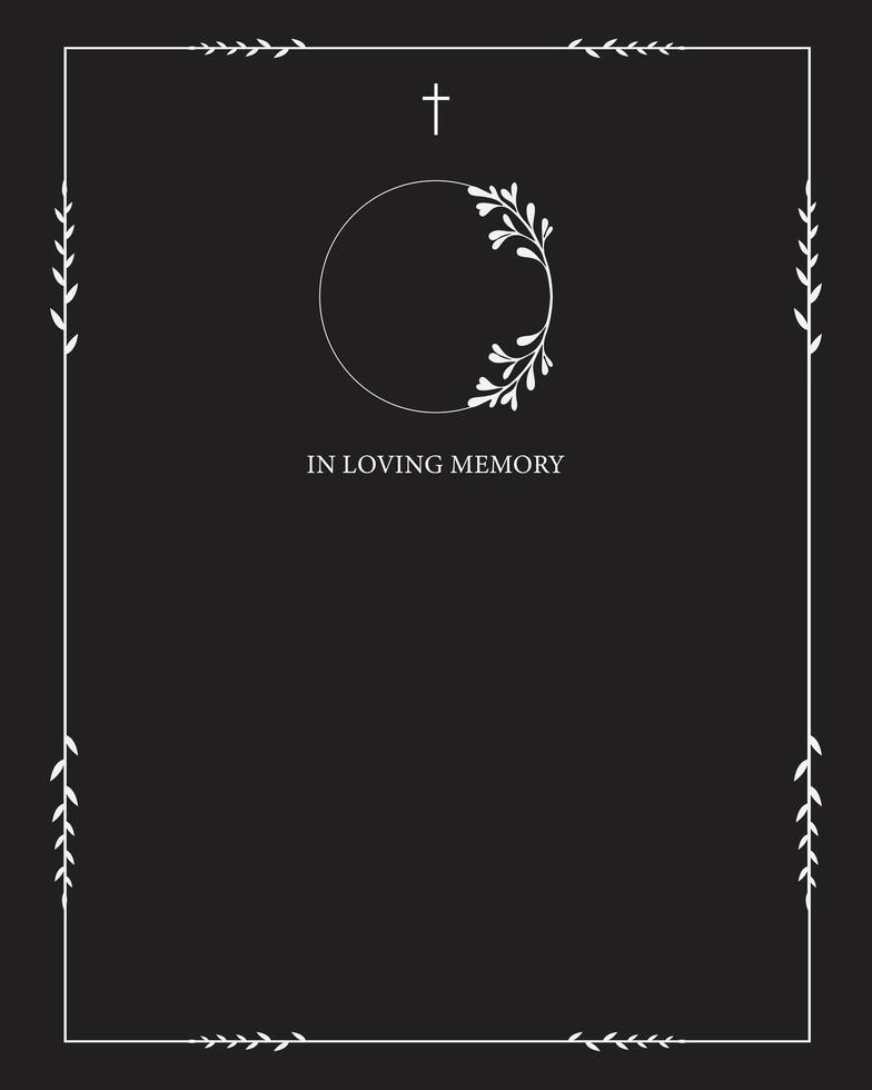 Funeral card. Empty card. Black and white frame with text vector