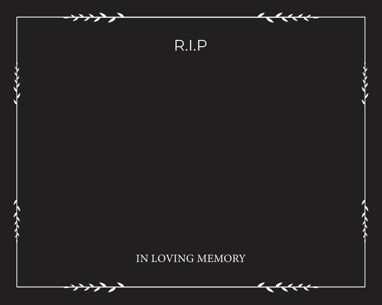 Funeral card. Empty card. Black and white background and frame. Rest in peace vector