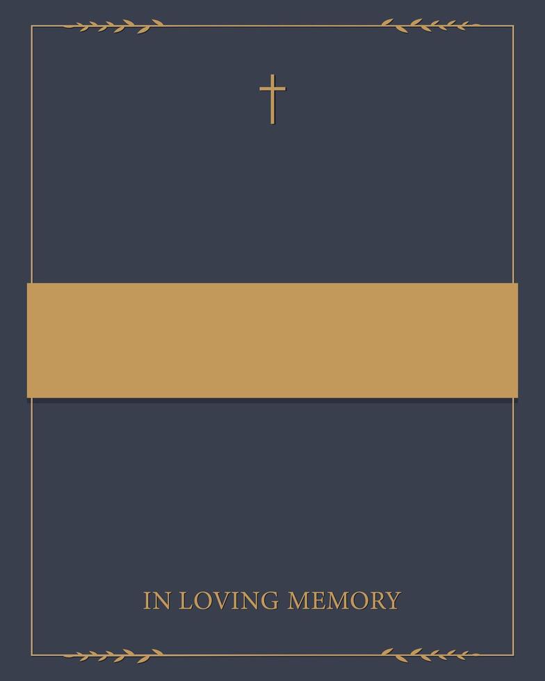 Funeral card. Empty card with empty gold frame for text. In loving memory vector