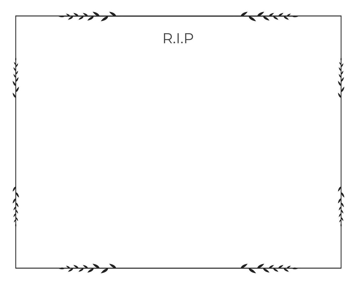 Funeral card. Empty card. Black and white background and frame. Rest in peace text vector