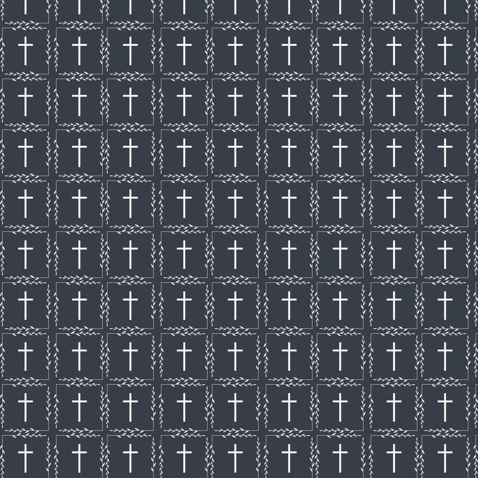 Funeral pattern. seamless pattern with church cross. White cross on grey background vector