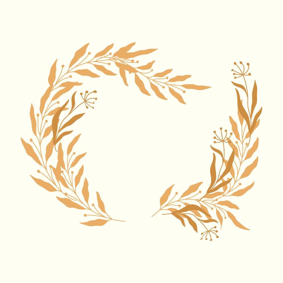 Golden wreath with leaves and flowers on a white background vector
