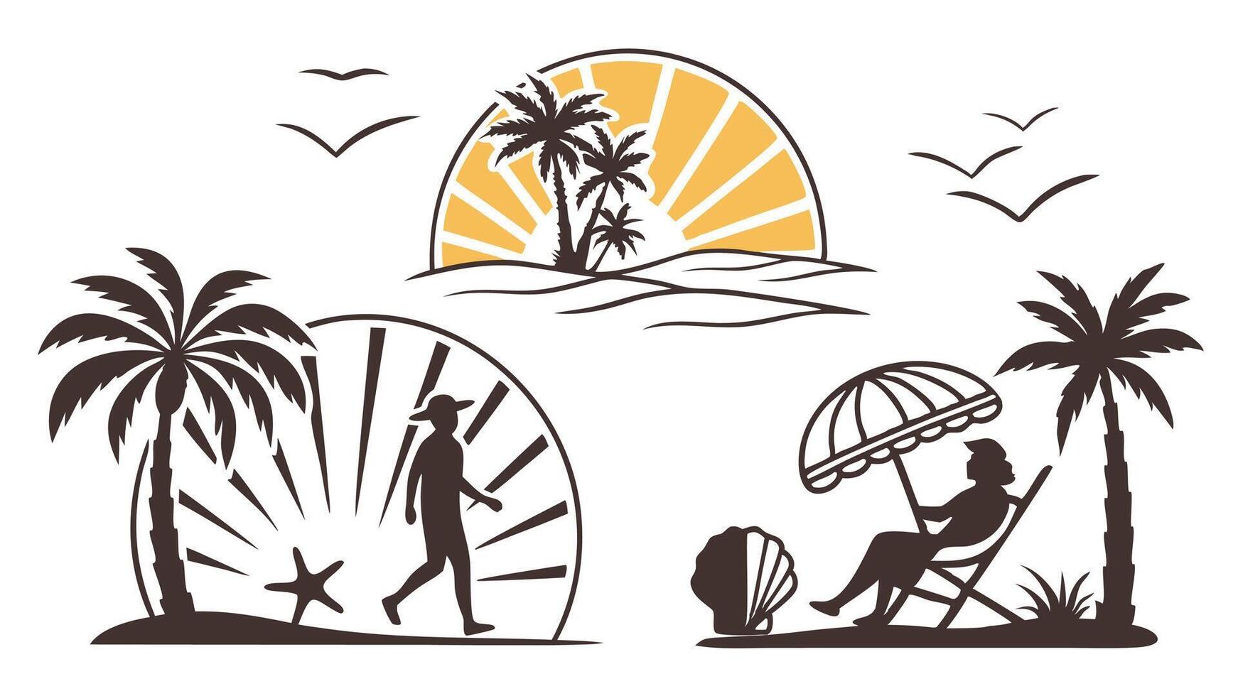Beach Vacation Scenes Silhouette Design vector