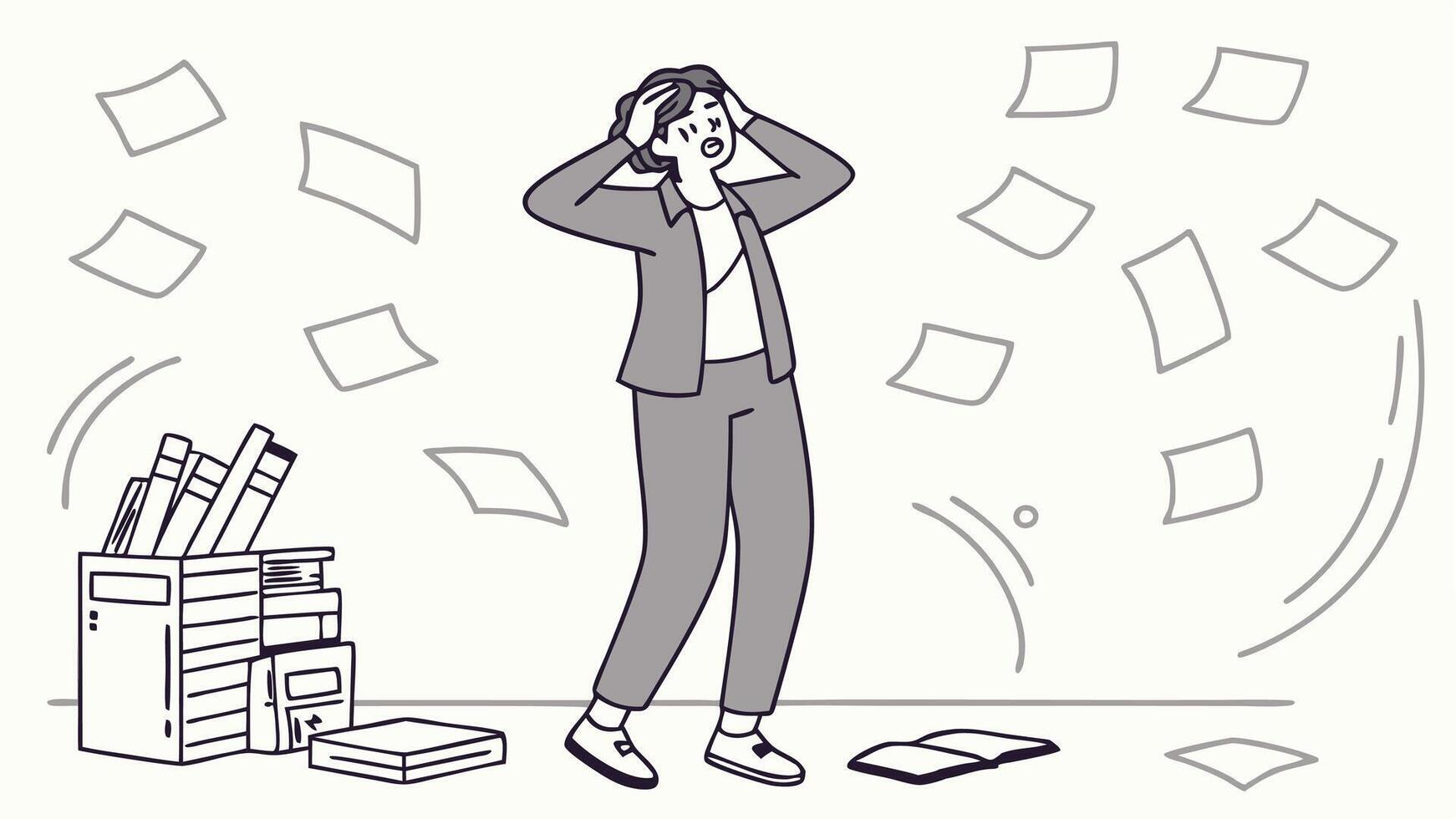 Stressed Businessperson Surrounded by Flying Papers vector