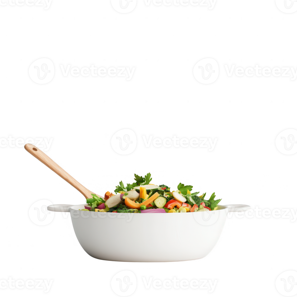 Fresh and colorful vegetable salad in a white bowl ready for serving. png