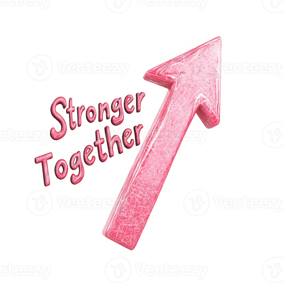 Symbol of unity with a pink arrow and the phrase 'Stronger Together'. png