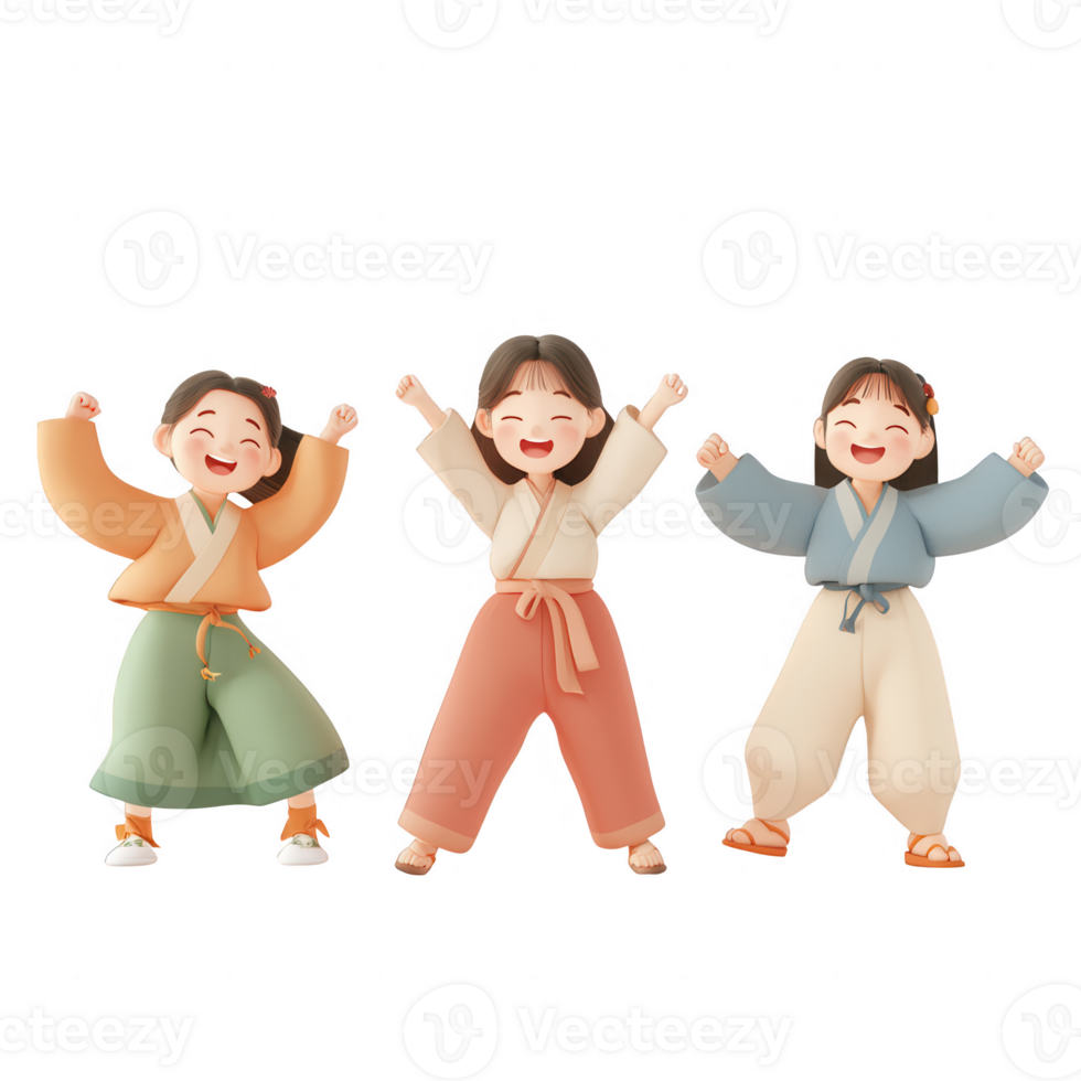 Happy children celebrating joyfully in traditional clothing with bright smiles. png