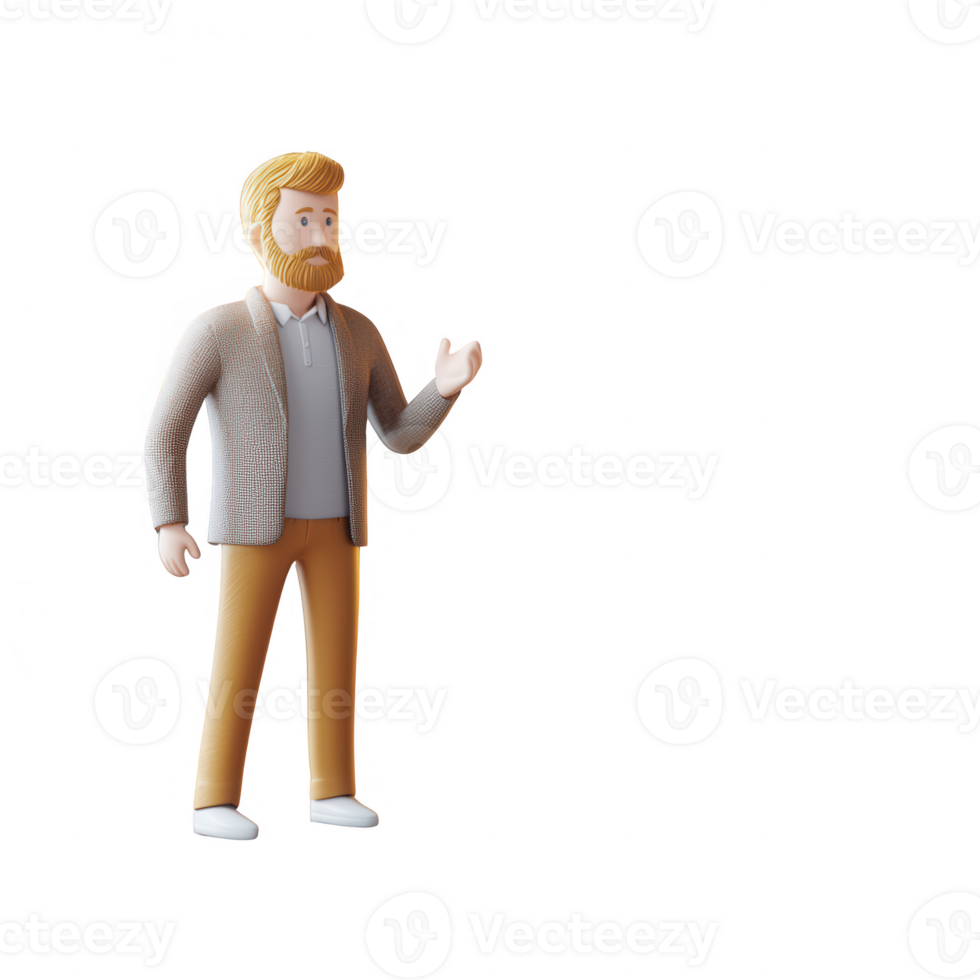 A cartoon character with a beard in a casual pose, ready to engage in conversation. png