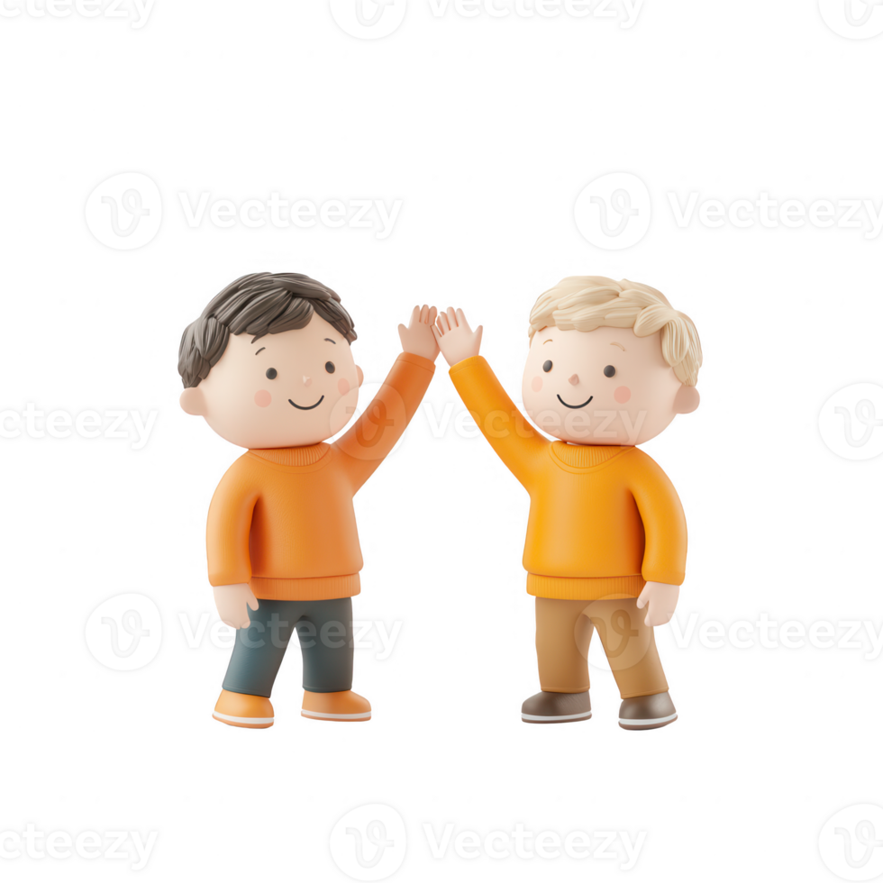 Two cheerful children high-fiving in matching orange sweaters, expressing friendship. png