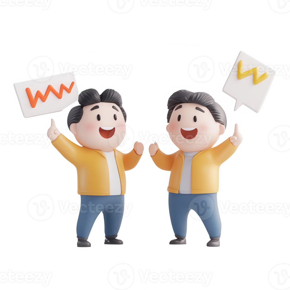 Two cheerful businessmen celebrating their success with positive charts in hands. png