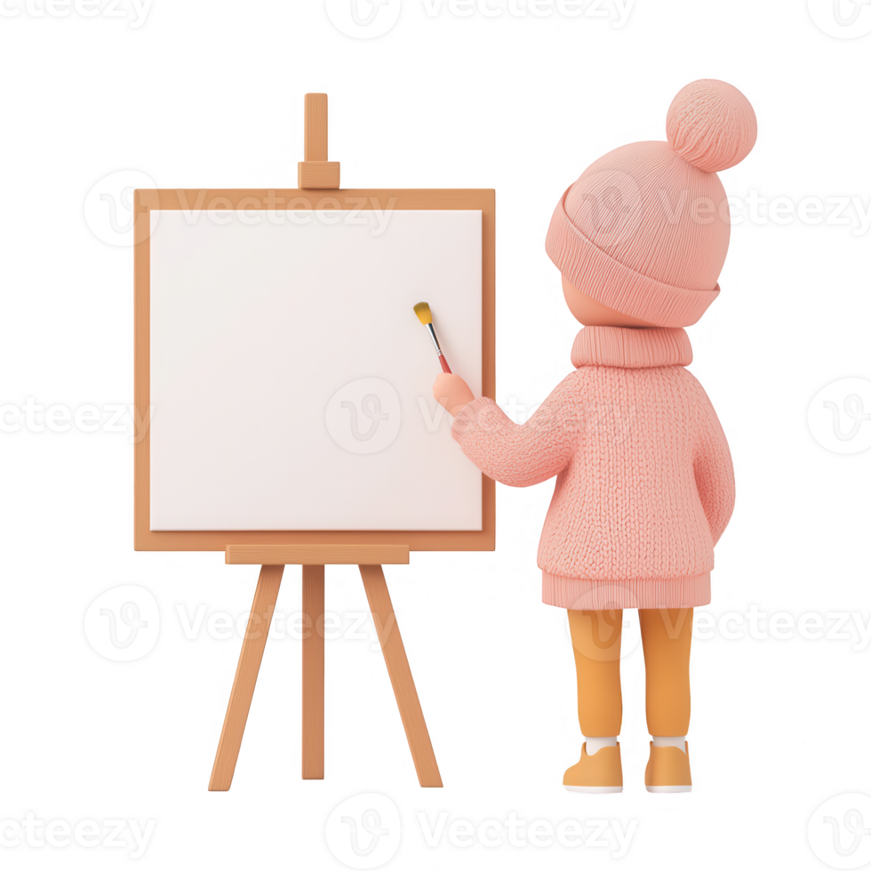 A character painting on a blank canvas, showcasing creativity and artistic expression. png