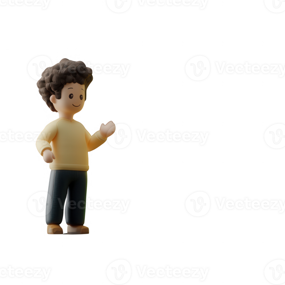 A cheerful 3D character model engaging in a friendly gesture. png