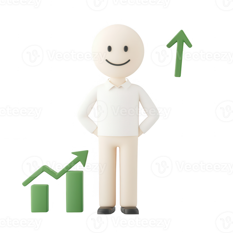 A cheerful character representing growth and success with a graph. png