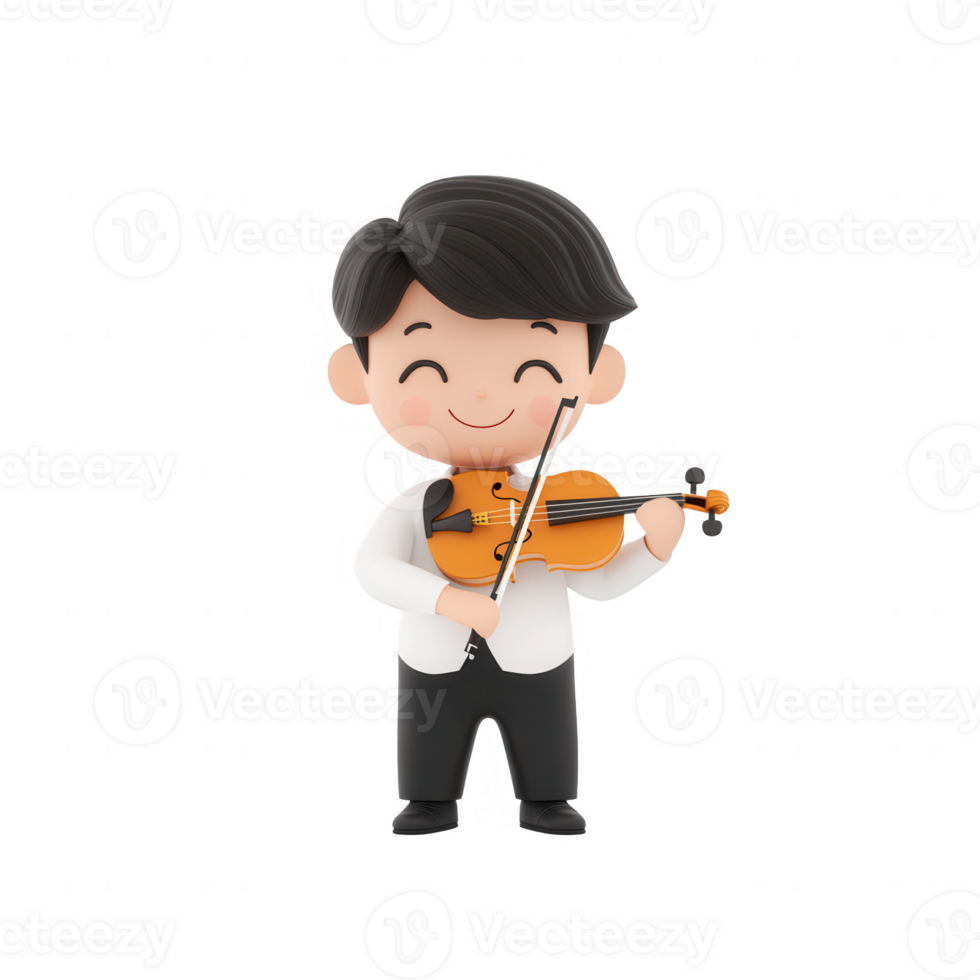 A cheerful animated musician playing the violin, exuding joy and creativity. png