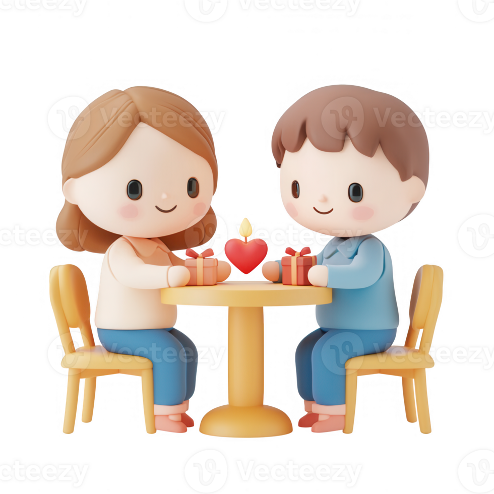 A charming illustration of a couple enjoying a romantic dinner with candles. png