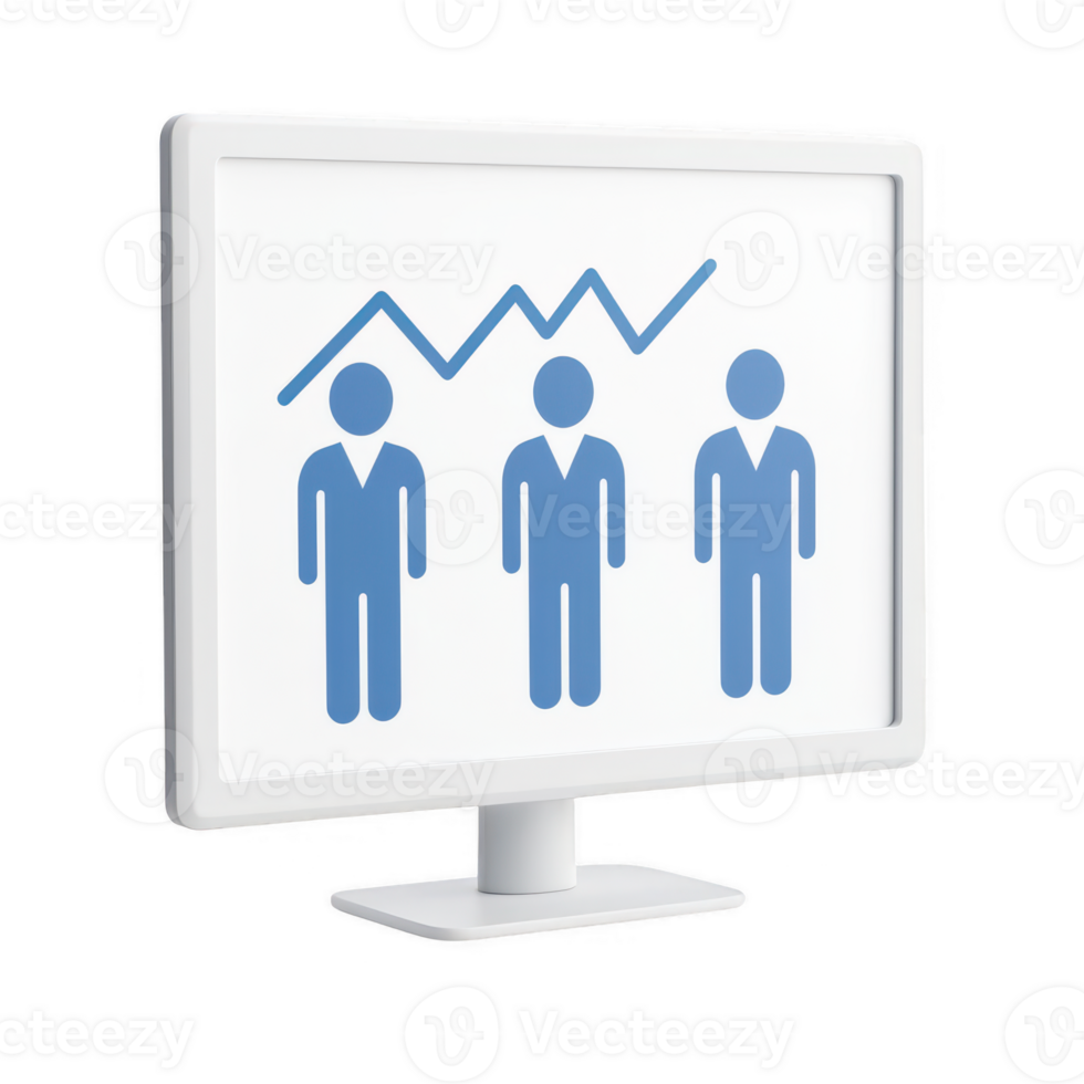 A computer screen displays a growth graph with business figures and icons. png