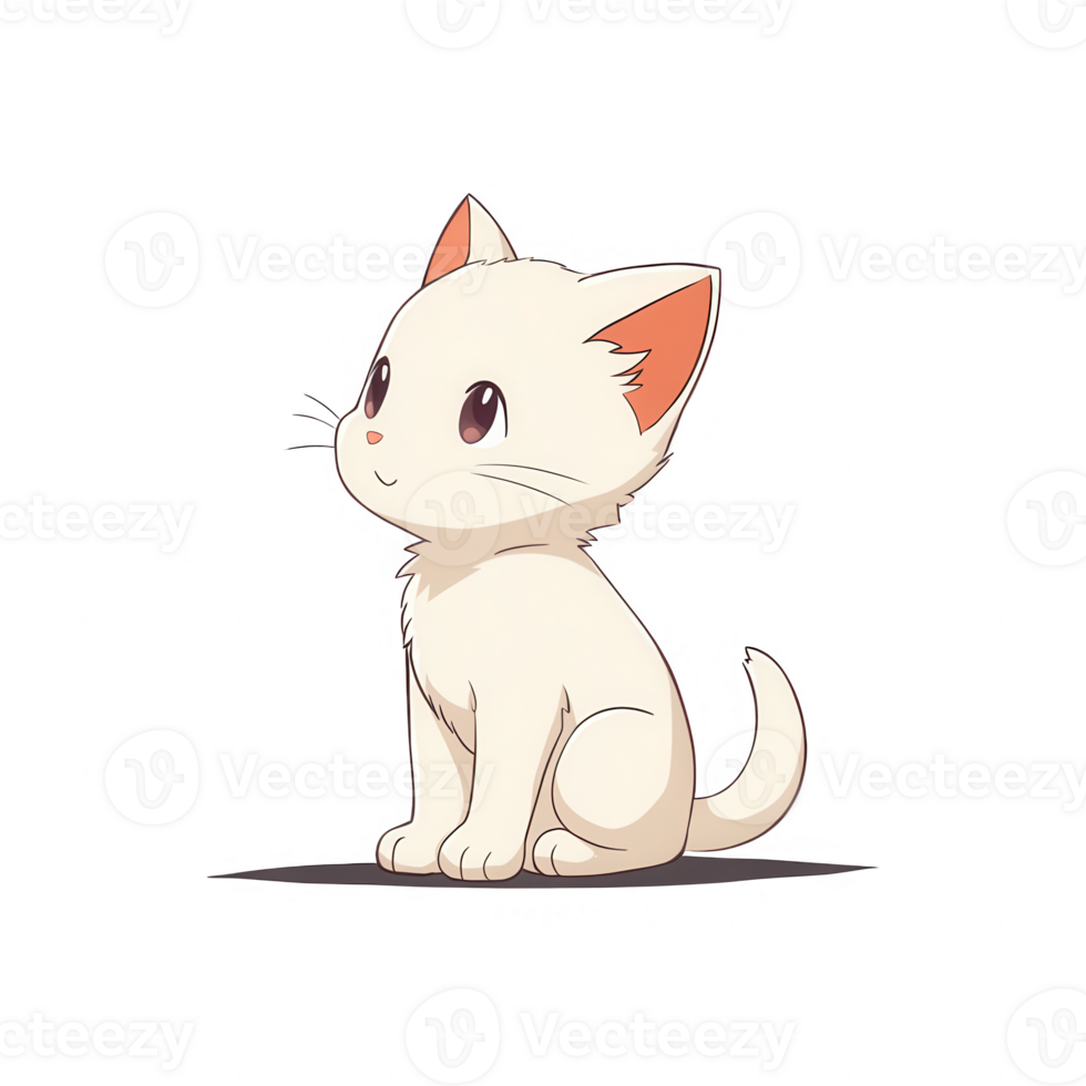 A cute cartoon cat with a playful expression sitting adorably on the floor. png