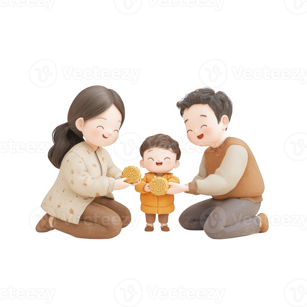 A joyful family moment sharing treats in a warm and cozy setting. png