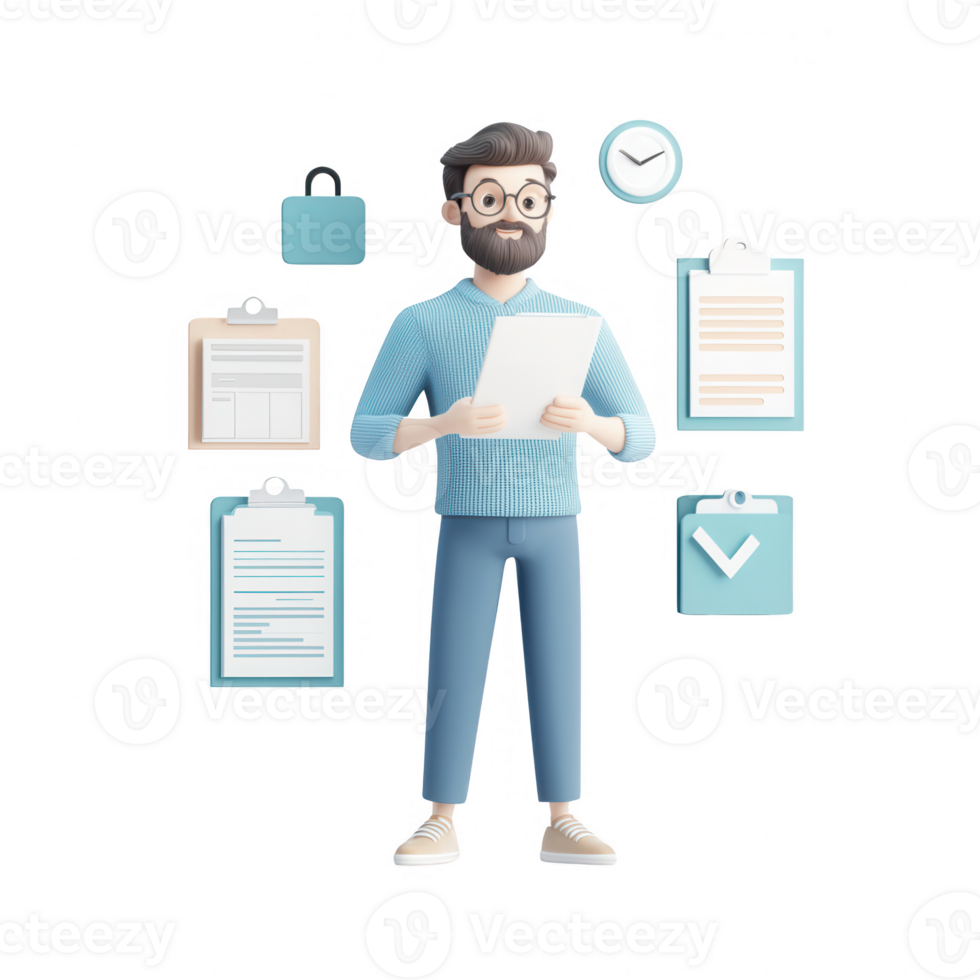 A professional reviewing documents with digital tools for better productivity. png