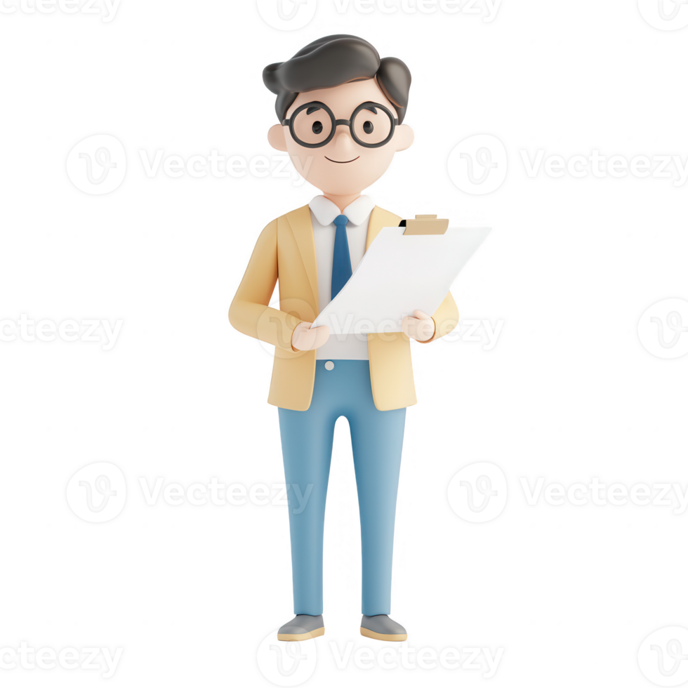 A cheerful man holding a clipboard, perfect for presentations and business concepts. png