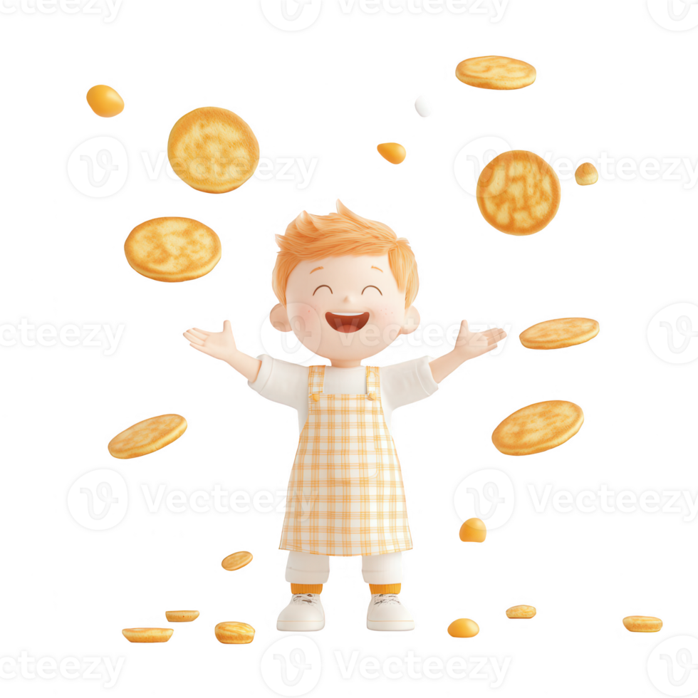 A joyful child playing with golden coins, embodying happiness and fun. png