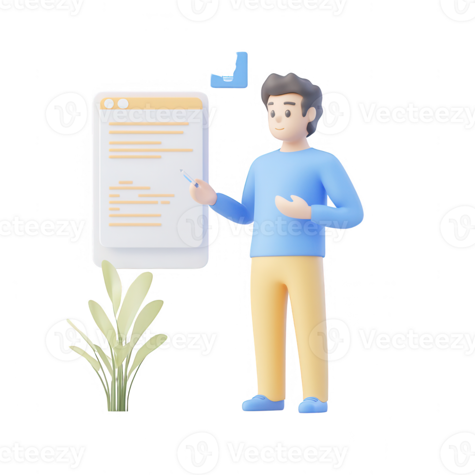 A professional man presenting digital data on a screen in a modern setting. png