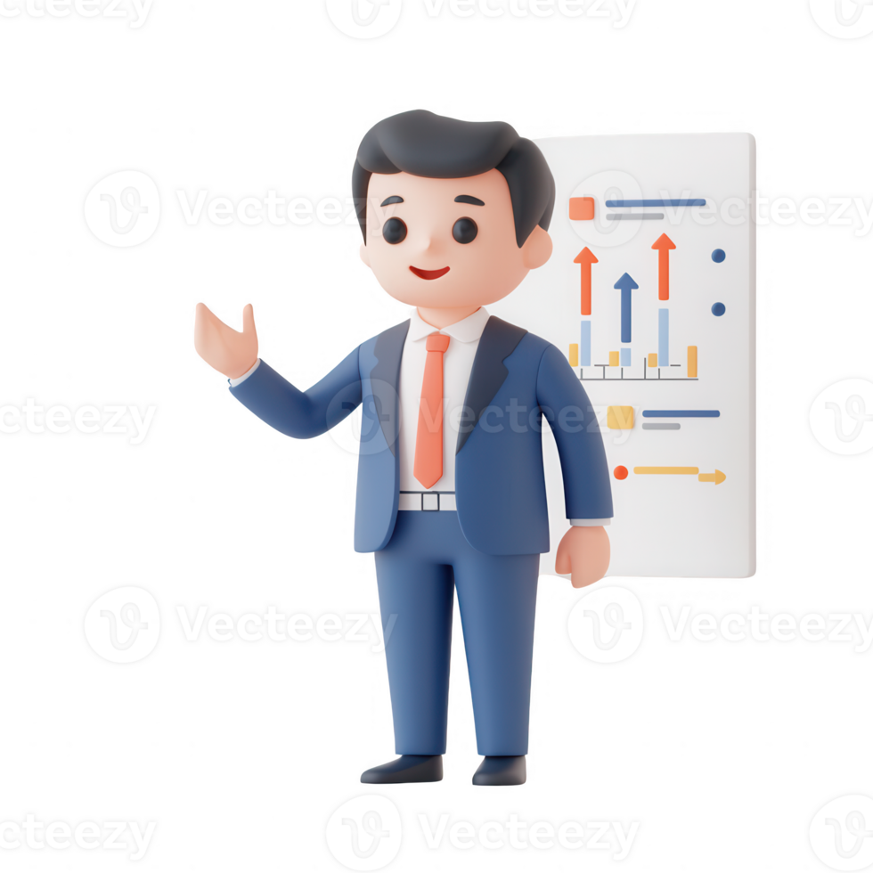 Stylish businessman presenting data in a modern corporate environment. png