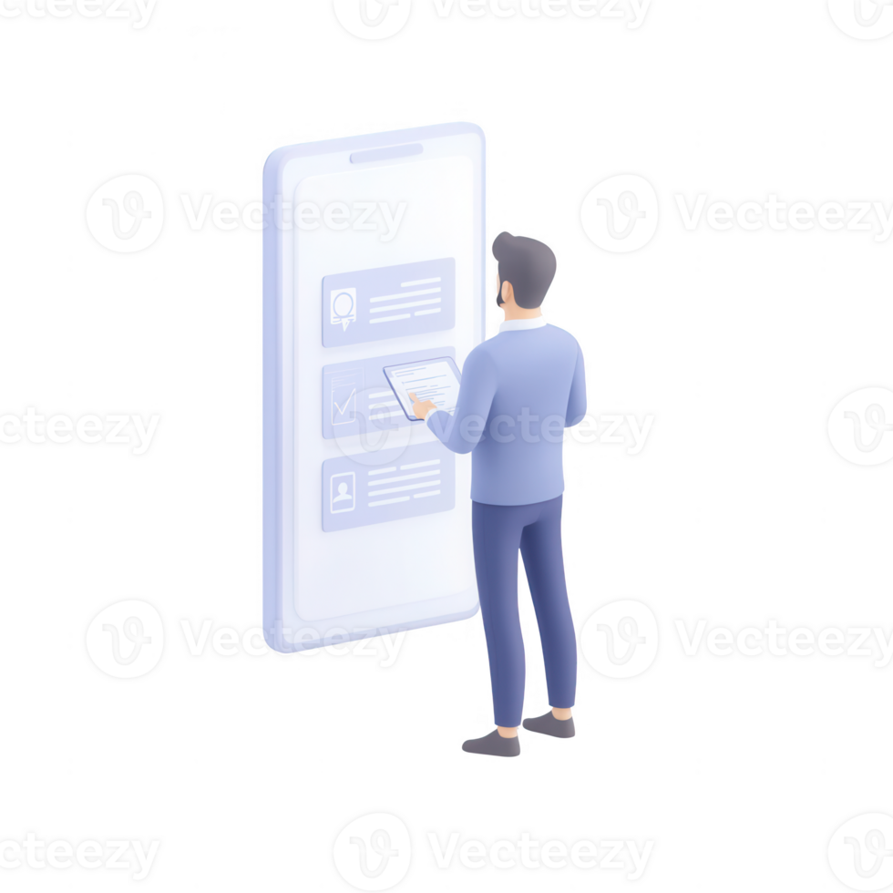 Person interacting with a digital interface on a smartphone for modern communication. png