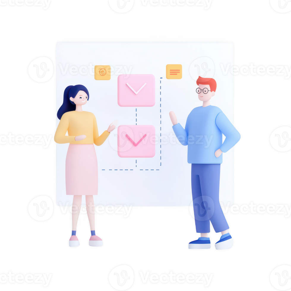 Modern teamwork illustration featuring two professionals discussing workflow. png