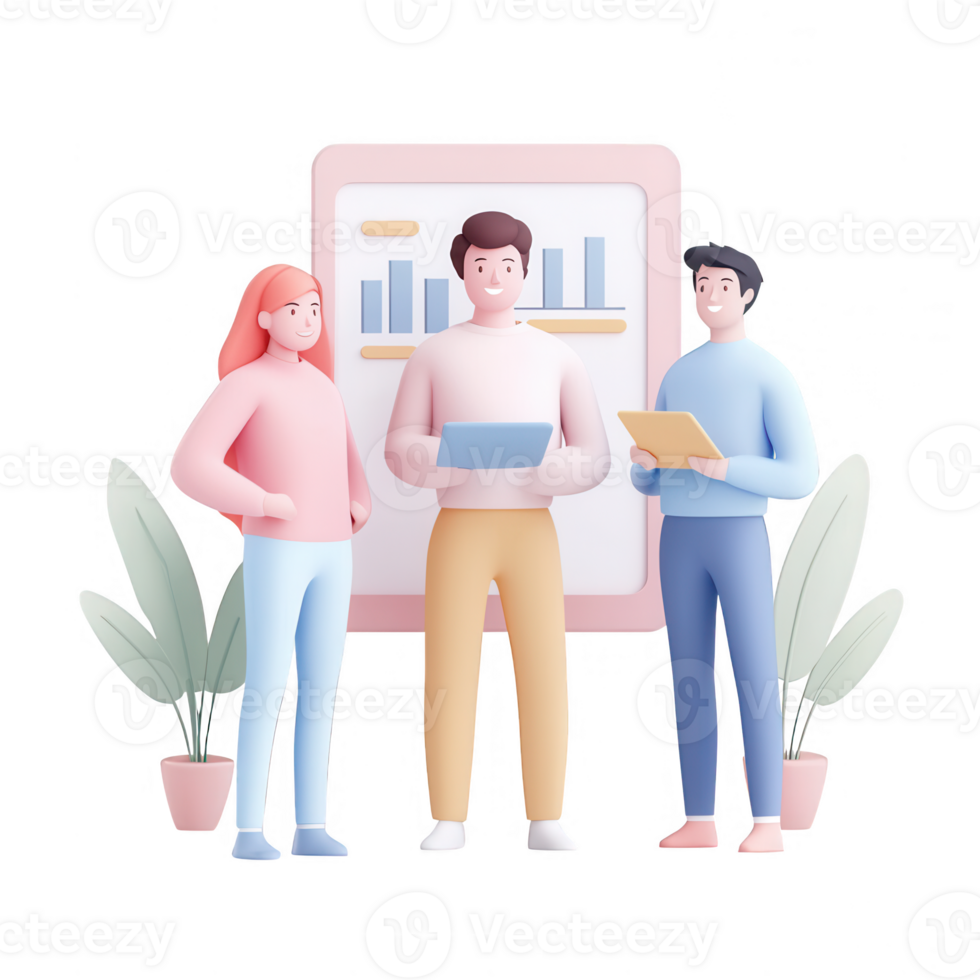 Three professionals discussing data analysis in a modern workspace environment. png