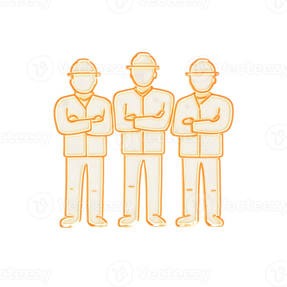 Three construction workers standing confidently with arms crossed. png
