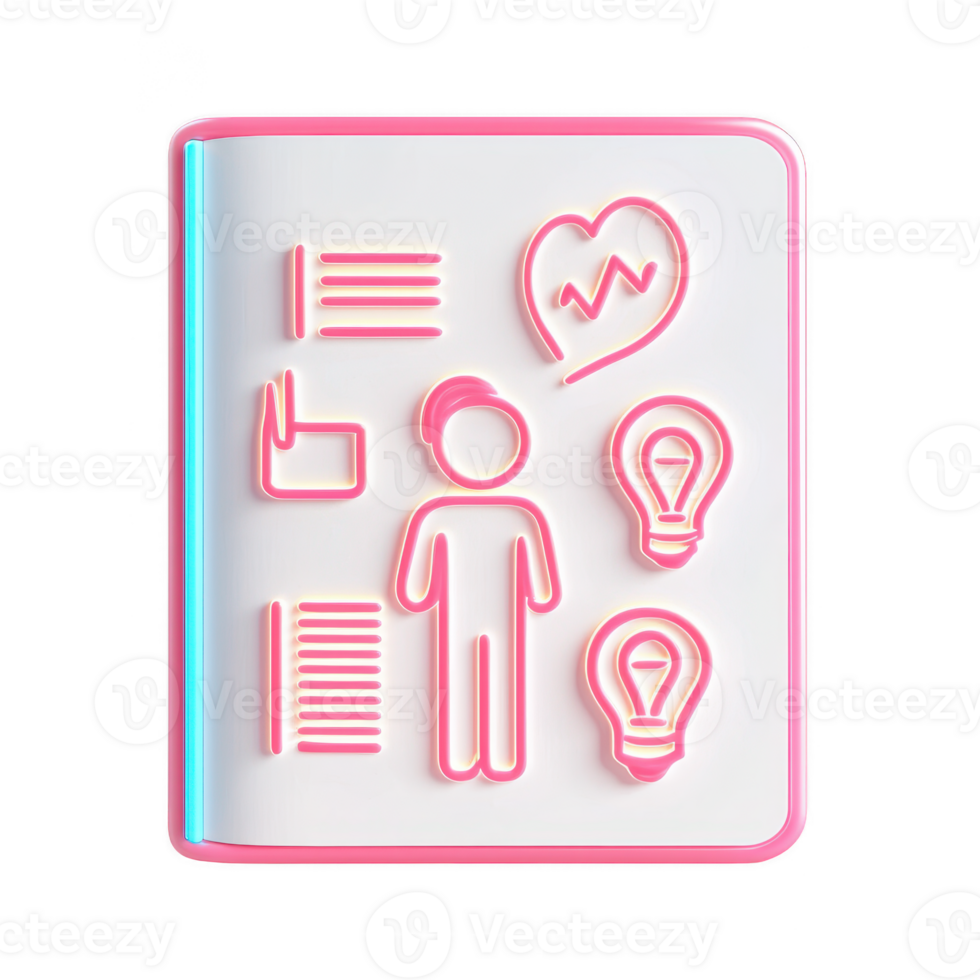 Creative notebook design symbolizing ideas, health, and productivity. png
