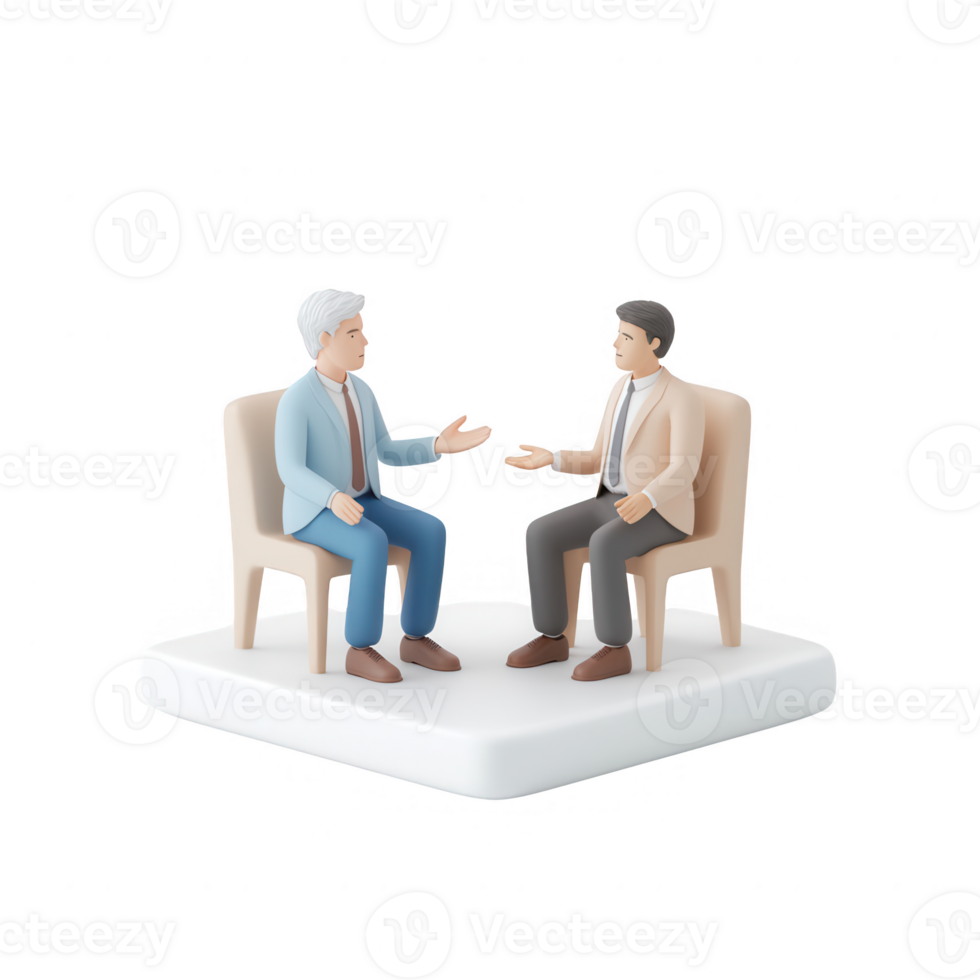 Two diverse men engage in a professional conversation in a modern office setting. png